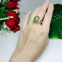 natural hetian light green nephrite ring adjustable length women gift wedding present free shipping