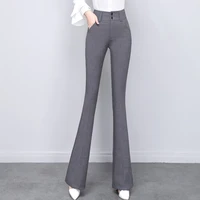 classic gray women pants office lady high waist flare pants casual solid black straight trousers streetwear clothing femme
