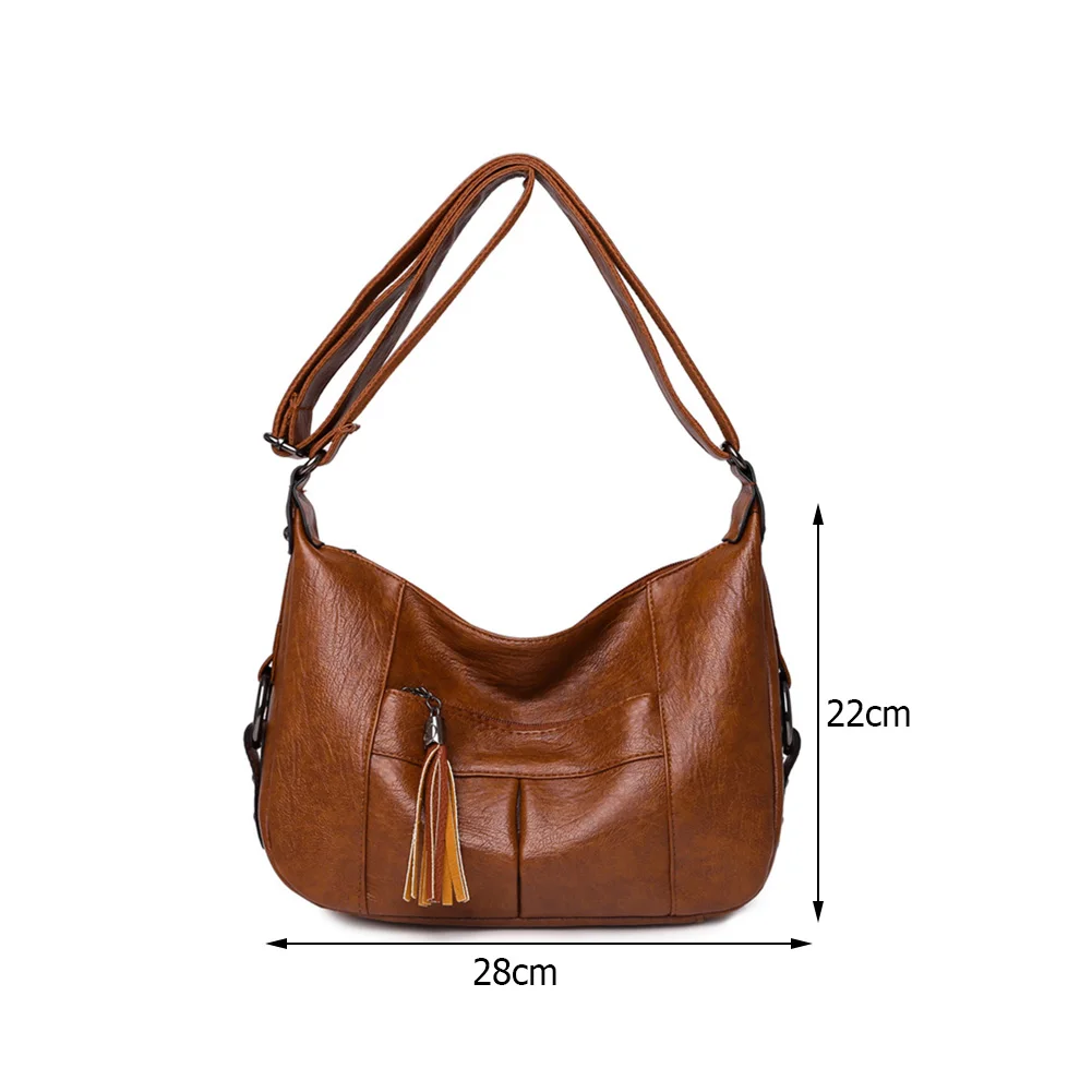 

2021 Vintage New Fashion Tassel Crossbody Handbags For Women PU Leather Casual Solid Color Ladies Simple Shoulder Messenger Bags