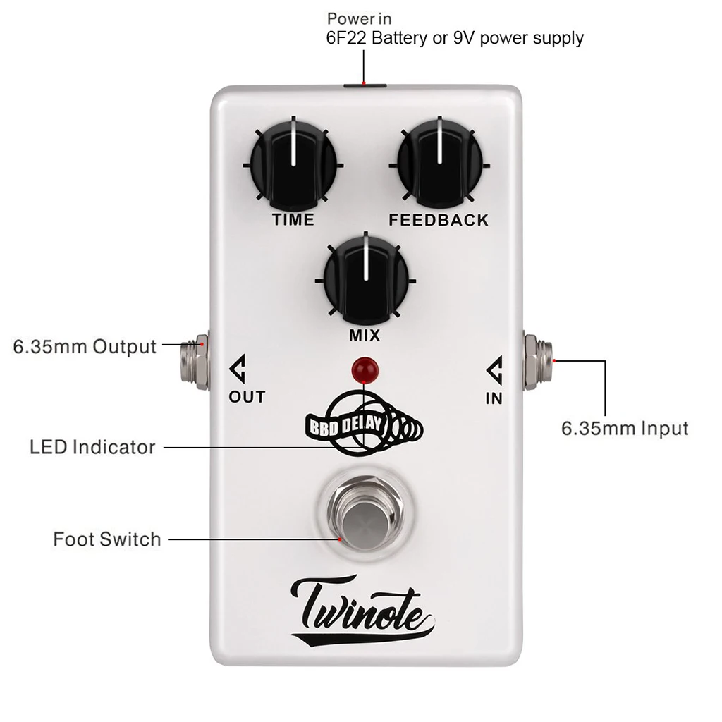 

Durable Guitar BBD Analog Delay Effect Pedal, 300ms Delay, True Bypass, Time Feedback Mix Knob