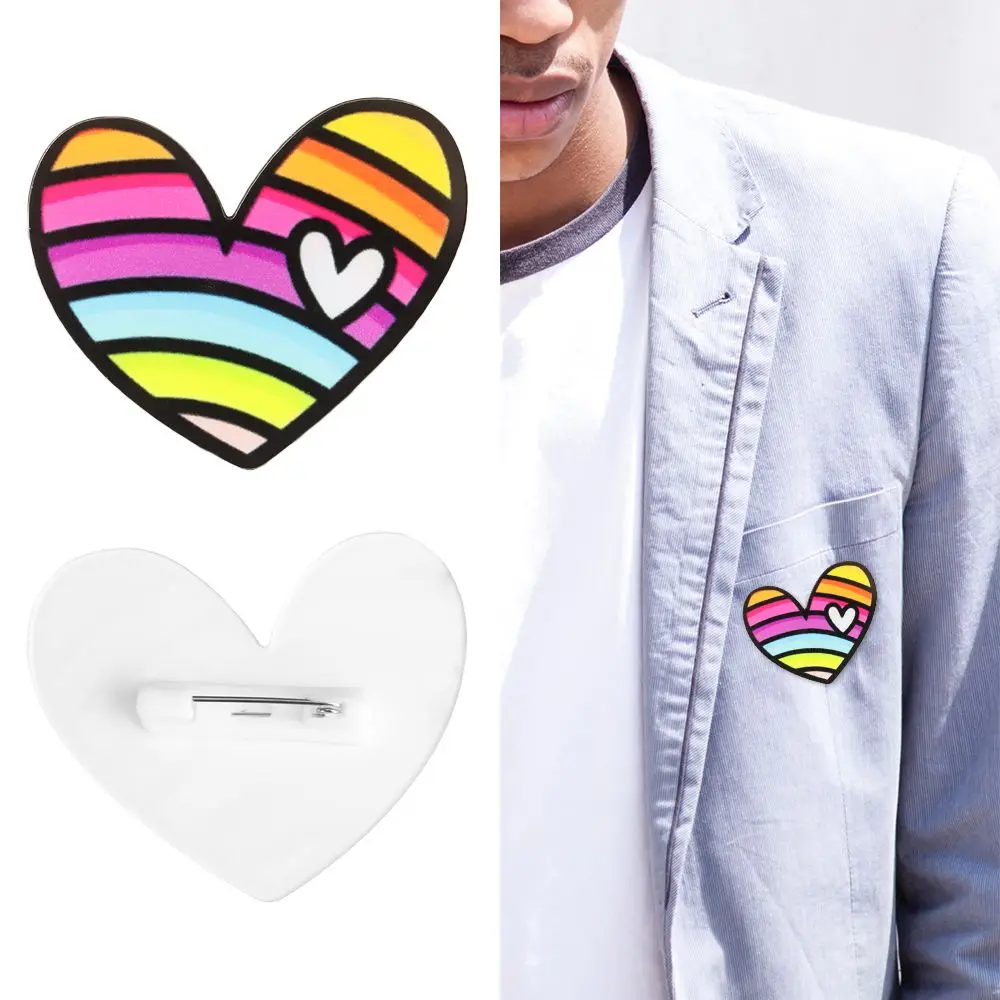 

Girls Fashion Heart Acrylic Gift Jewerly Rainbow Brooch Pin Badge