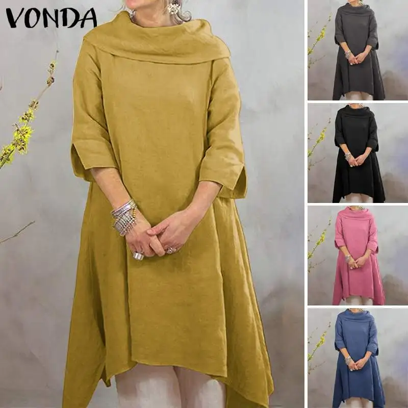 VONDA/элегантное платье-туника с коротким рукавом, вечерние платья для беременных, однотонные теплые Базовые платья с круглым вырезом, повседневные офисные платья для беременных