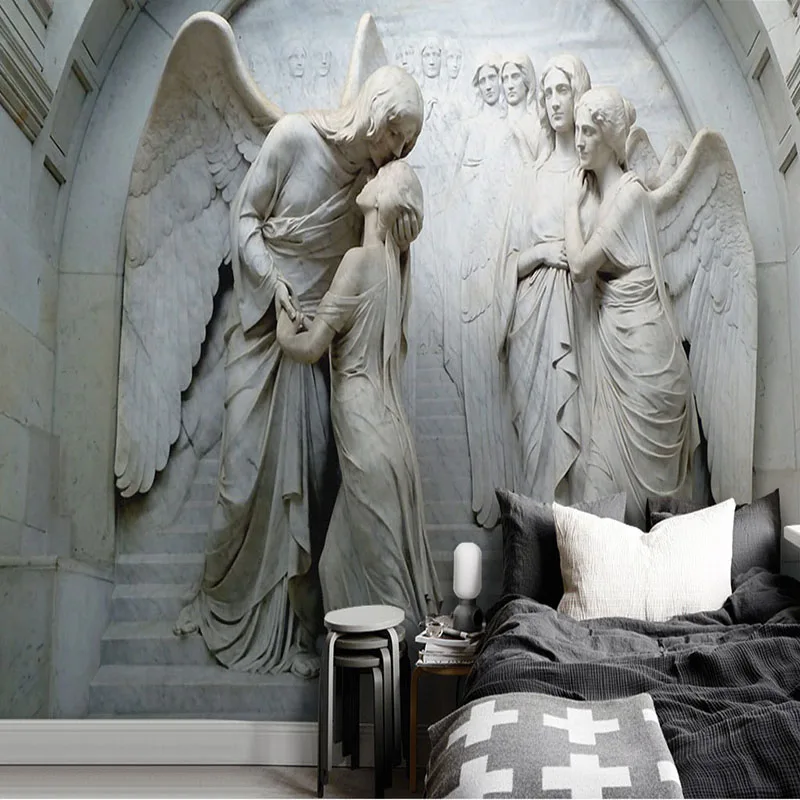 

Custom 3D Wall Paper Murals Classic European Angel 3D Embossed Non-woven Painting Wallpaper Living Room Bedroom Wall Decoration