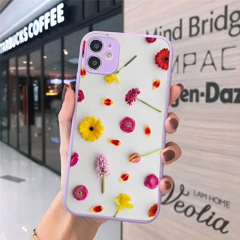 

Phone Case For iPhone 12 11 Mini Pro XR XS Max 7 8 Plus X wild flower color rose daisy Matte transparent Purple Back Cover