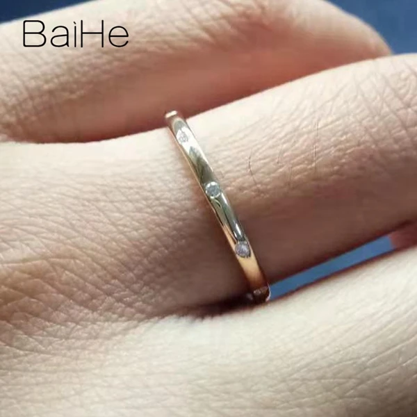 BAIHE Твердое 18 к Желтое золото(AU585) 0.06ct сертифицированное H/SI круглое кольцо с натуральными бриллиантами для помолвки для женщин, модное Ювелирное кольцо