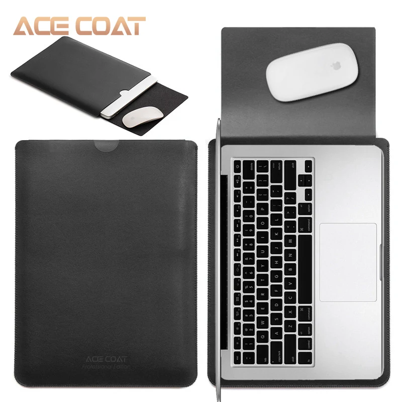 ACECOAT микрофибра pu кожаный чехол протектор сумки для Macbook Air Pro Retina13 12 15 16 чехол для ноутбука для macbook pro 13 Чехол - Цвет: black