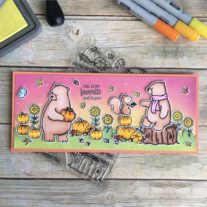 

Bear Family "Thanks" English Words Cutting Dies&Coordinating Stamp For Scrapbooking Craft Embossing Stencil Die Cut Card Makin