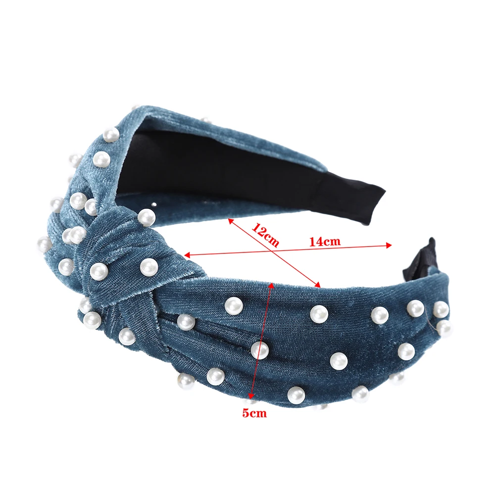 Новинка Бархатная повязка на голову с жемчугом кораллового цвета Однотонная