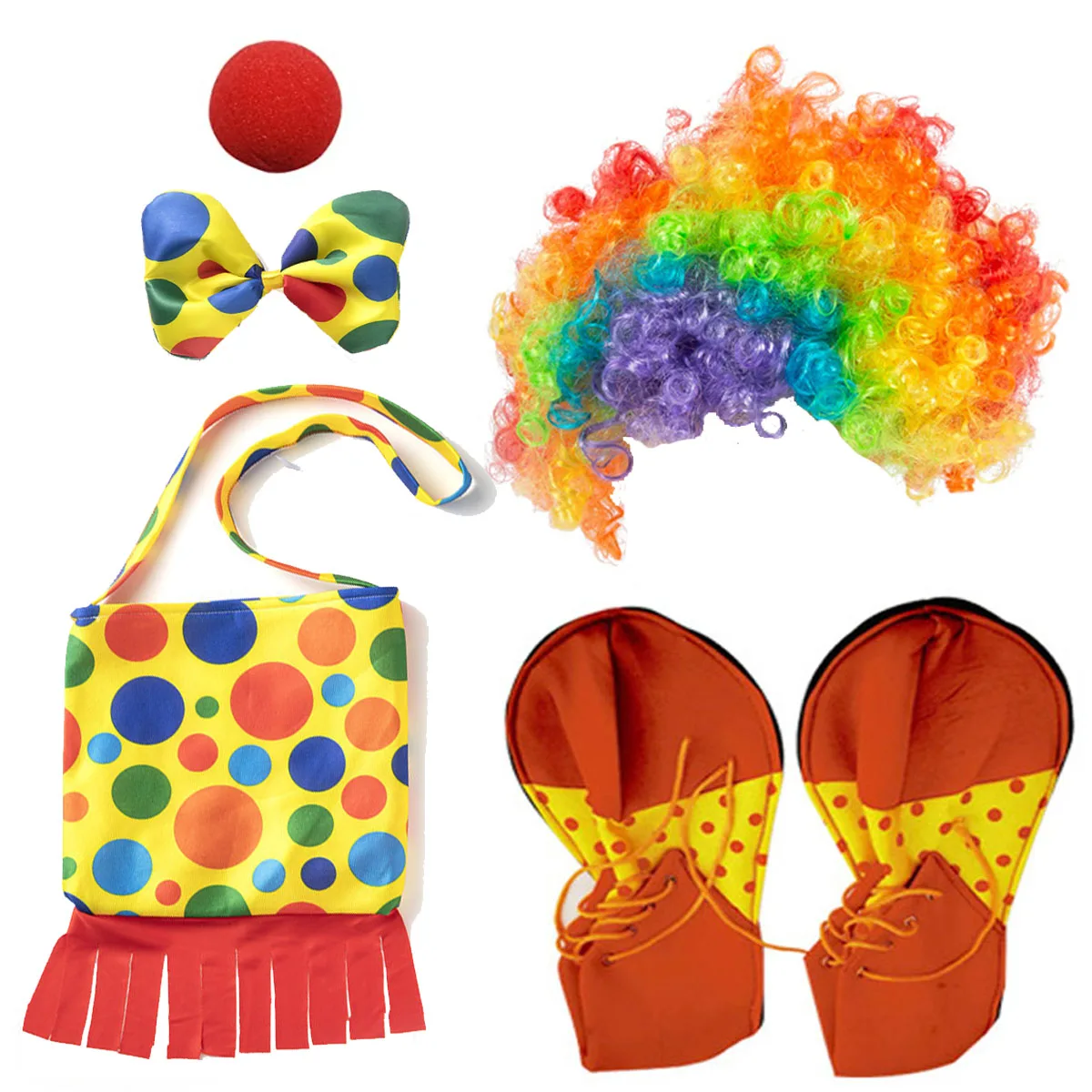 

Pack Children Kids Clown Polka Dots Shoes Bow Nose Bag Cosplay Props Party Halloween Wig Costume Circus Accessories Easter