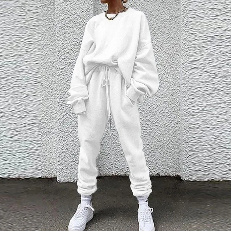 

Women Autumn Winter Casual Loose 2 Piece Set Vintage Print Sweatshirt And Long Pants Female Streetwear Plus Size Sports Suit 3XL