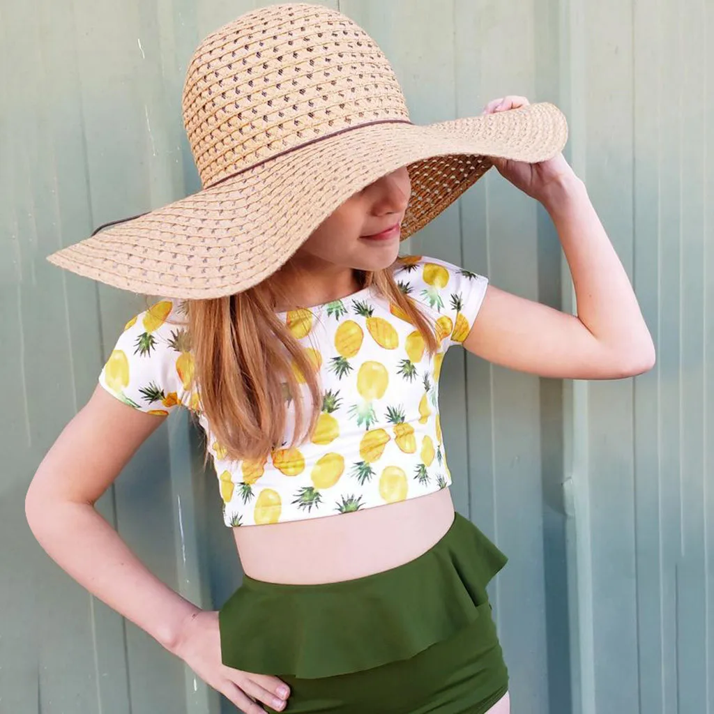 Купальный костюм для девочек из 2 предметов с принтом в виде листьев лотоса