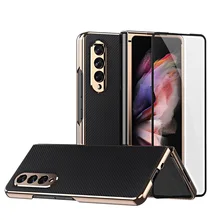 360 Full Protection Bracket Case For Samsung Galaxy Z Fold 3 5G Phone Cover Carbon Fiber Texture Case with Front Glass Capa