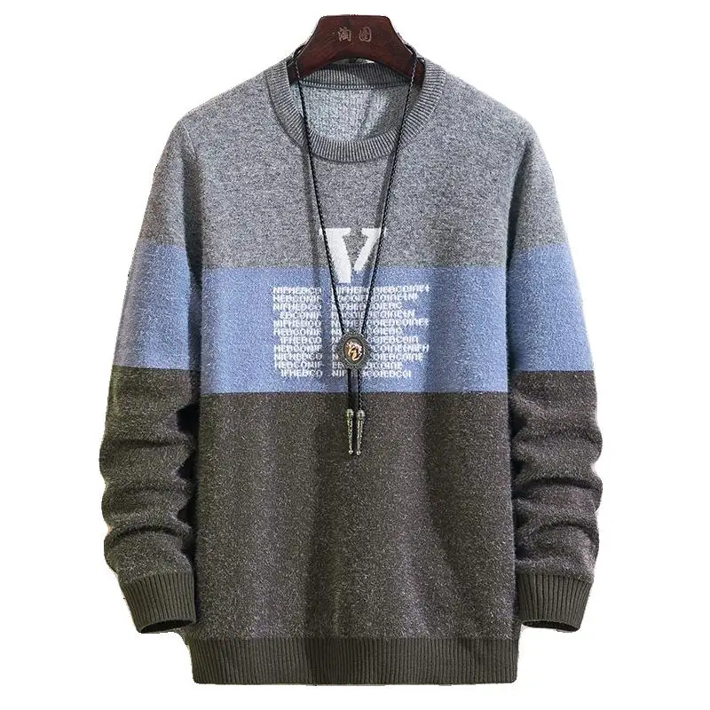 

2020 New Sweater Men Autumn Winter Warm Mens Knitted Wool Sweaters Solid Color Casual O-Neck Pull Homme Cotton Pullover Men