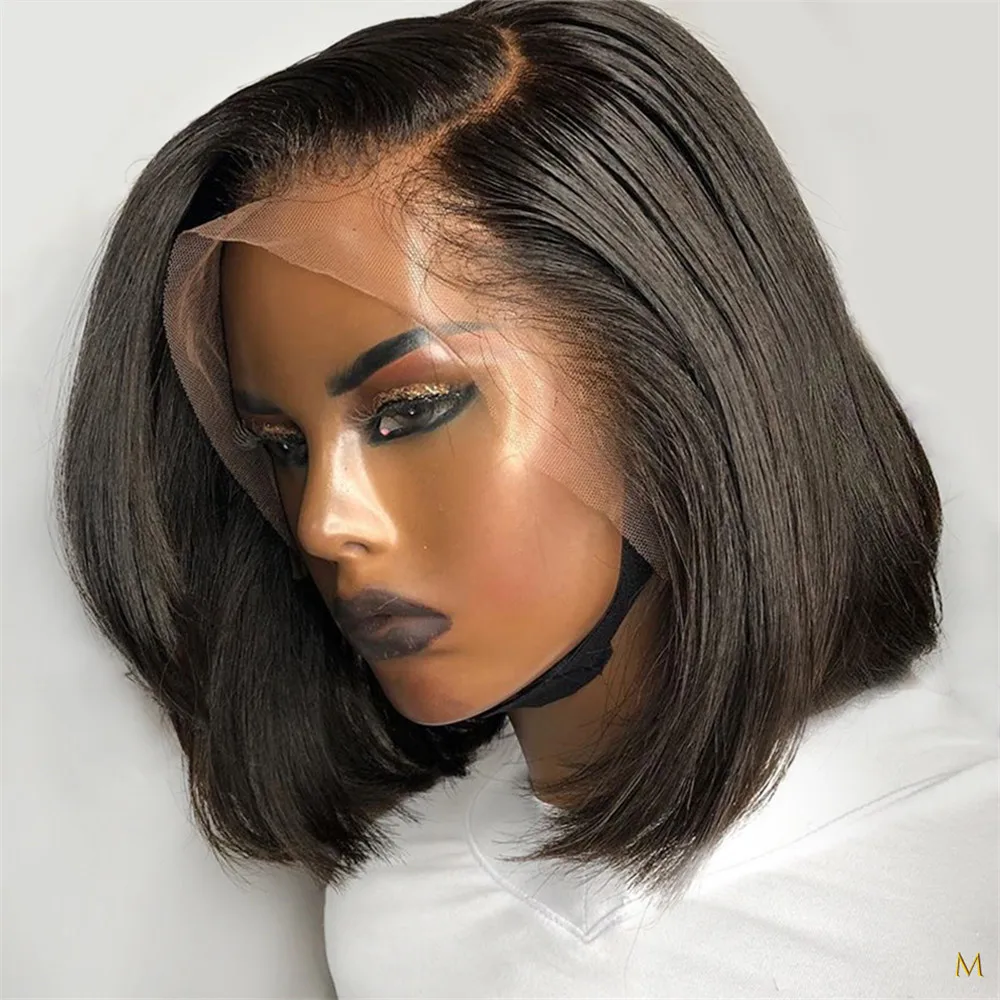 180% Full Density Lace Front Human Hair Wigs For Black Women Short Bob Wig Remy Natural Pre Plucked