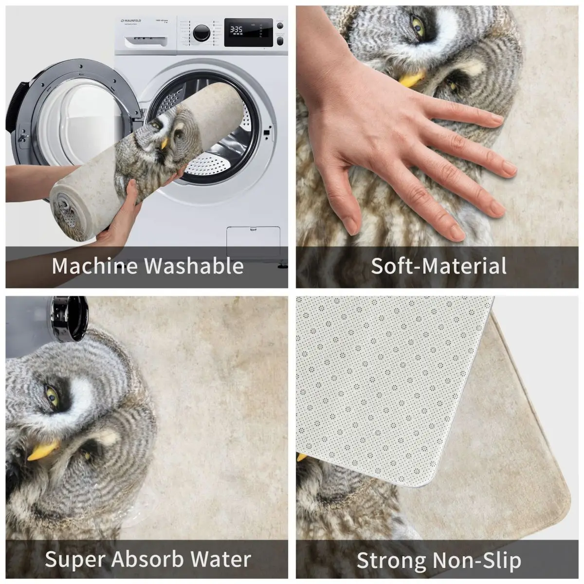 Придверный коврик Сова ковер из полиэстера противоскользящий для украшения пола