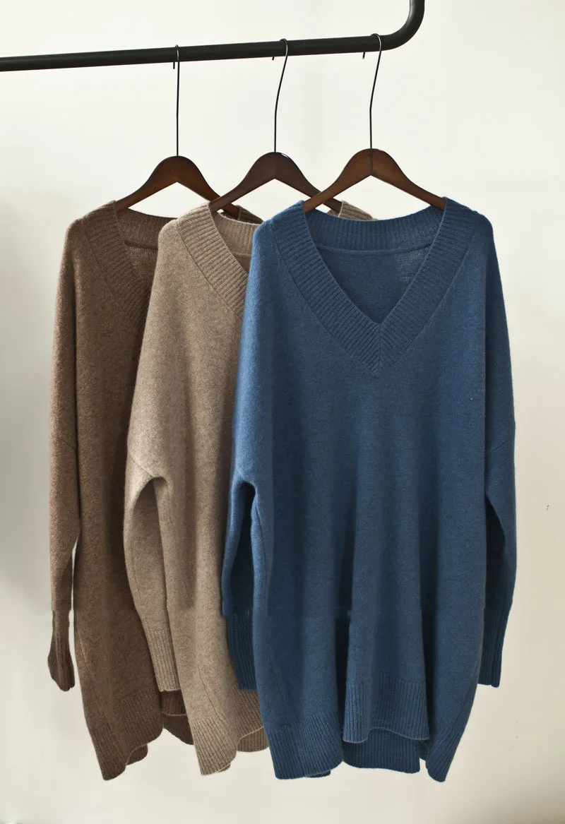 

Korean 2020 Autumn Winter V-neck Oversized Women Long Sweater Pullover Long Sleeve Pull Femme Thicken Warm Elegant Ladies Vadim