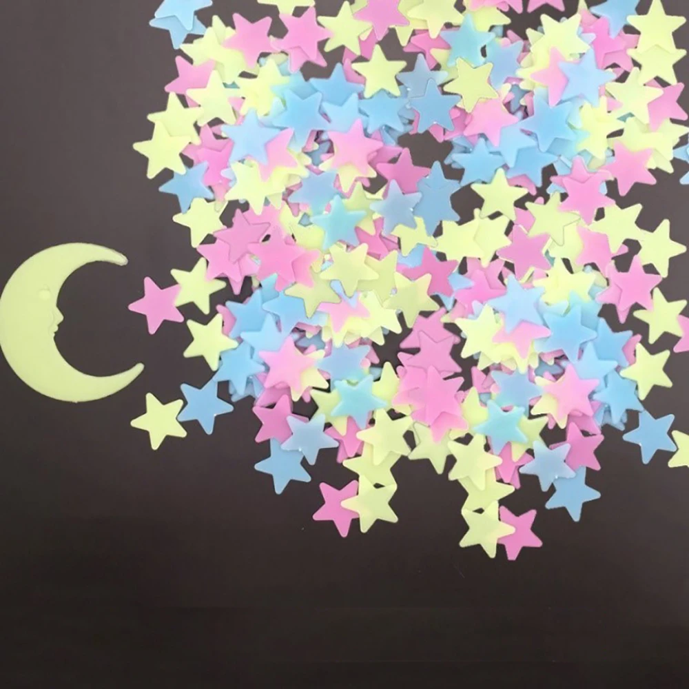 100 шт 3D Звезда и Луна энергии хранения флуоресцентный светится в темноте