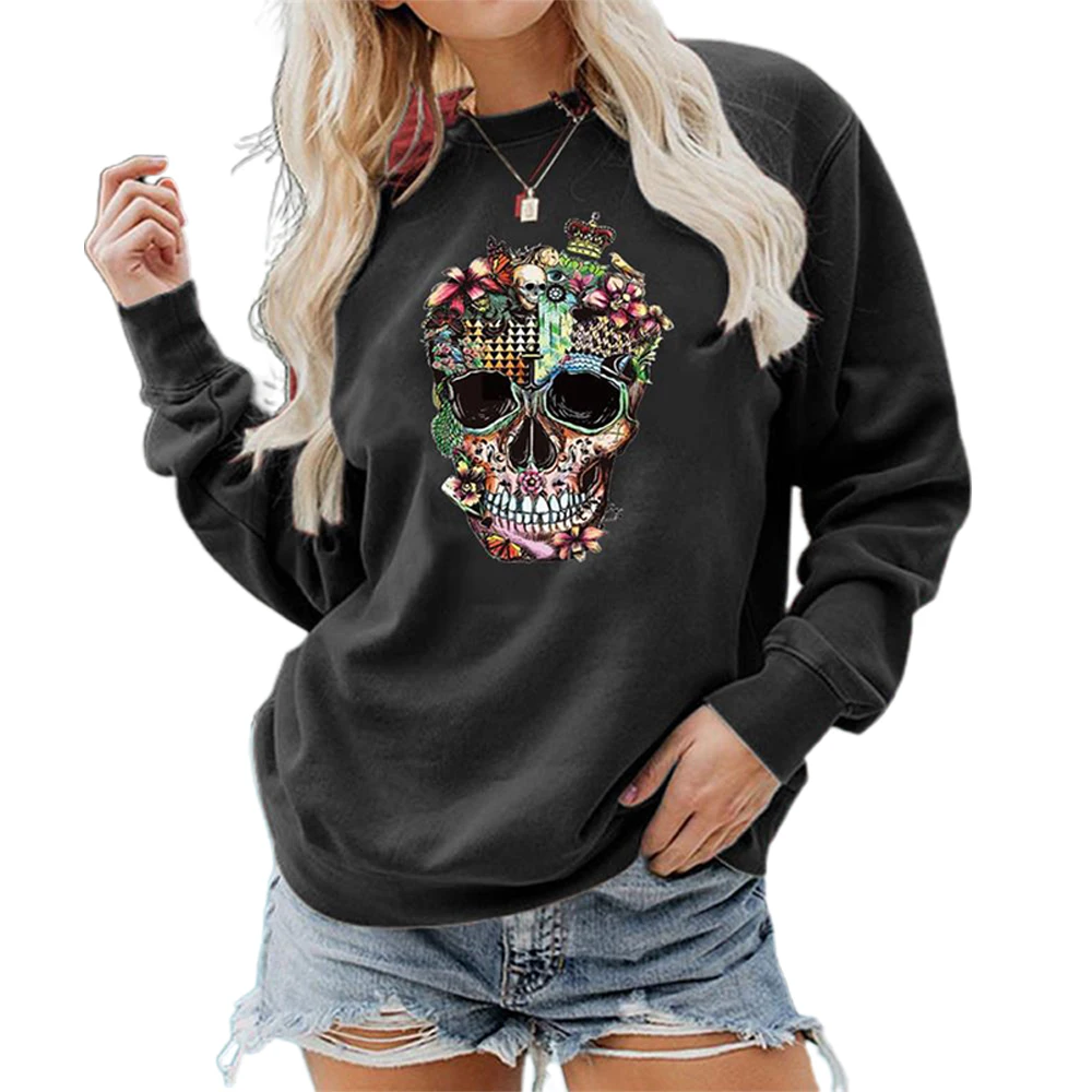 

Женский свитшот без бретелек, с принтом черепа