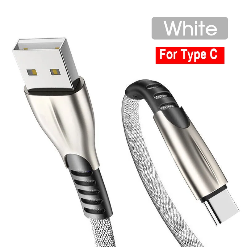 Белый 3а кабель для быстрой зарядки для usb type C кабель для мобильного телефона тканая нейлоновая передача данных для устройств usb type-C для huawei Android - Цвет: Белый