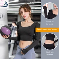 new long sleeve womens yoga t shirt chest pad quick drying short clothes tight high elastic sportwears sexy running underwears