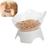 tilted cat bowl with stand base pet feeder transparent cat face shape single food bowl drinking water neck protection cervical