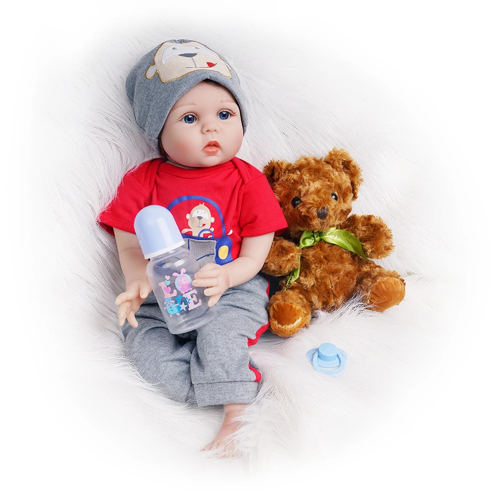 55 см Reborn Baby Doll мальчик новорожденный игрушка подарок силиконовый винил красный наряд с игрушкой медведь