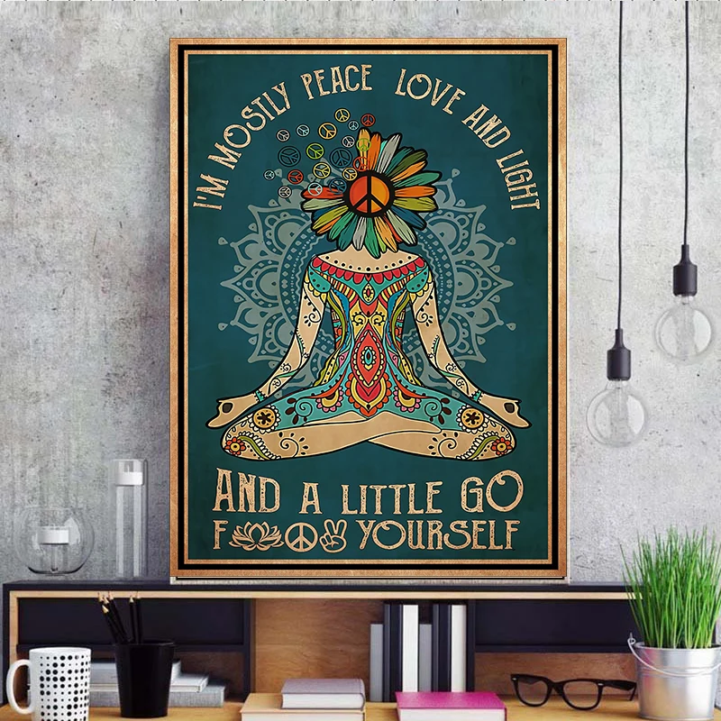 

Yoga Canvas Paintings Love Print Poster I'm Mostly Peace Love and Light A Little Go Fuck Yourself Wall Art Pictures Home Decor