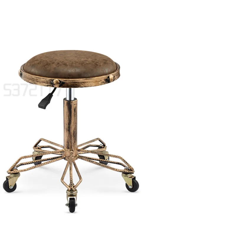 

Height Adjustable Nail Embroidery Chairs with High Elastic Sponge Retro Bronze Barber Chair Rotate Lift Beauty Stools