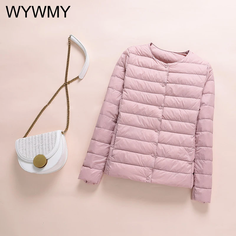 WYWMY Winter Jacket Women Down Coat Ultralight Collarless Duck Down Jacket Portable Female Padded Parkas O-Neck Puffer Overcoats