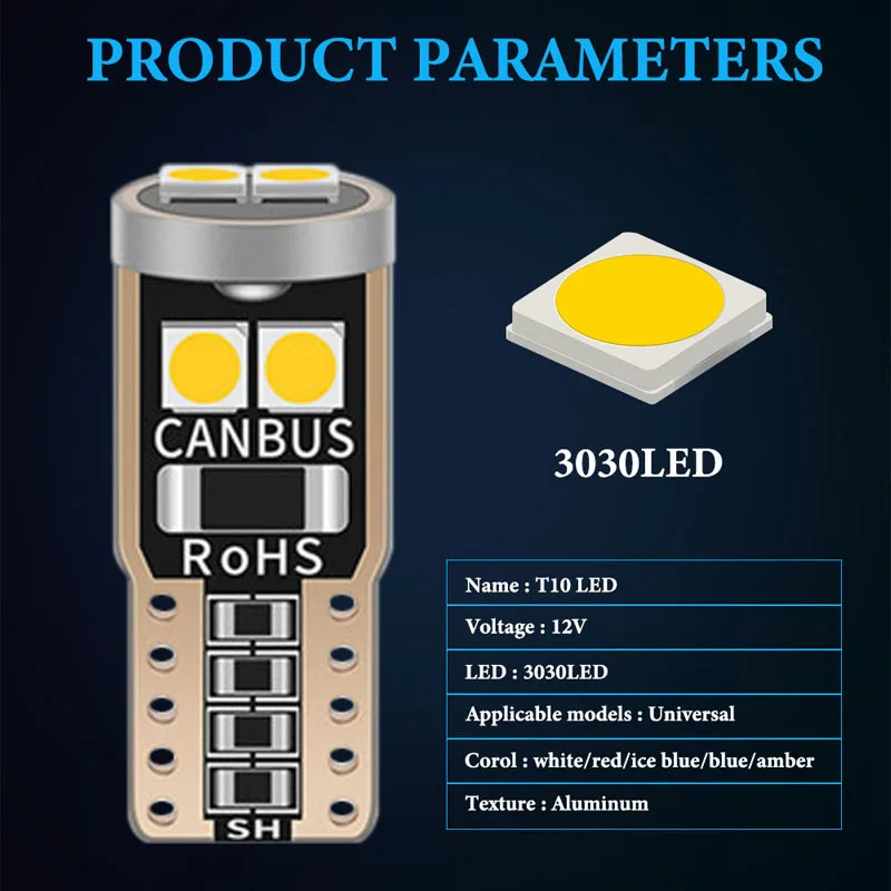 10 шт. T10 LED W5W BA9S Canbus автомобильное интерьерное освещение 194 501 6 SMD 3030 светодиодные