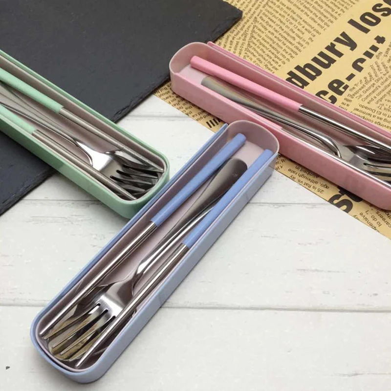 Cutlery Set Forks Spoons Chopsticks Stainless Steel Dinnerware Reusable Tableware Camping Tools | Дом и сад