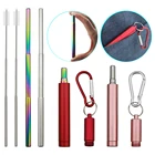 304 Нержавеющаясталь металлическая соломинка многоразовые телескопическая соломенная шляпа с щеточка для чистки складной Портативный питьевой соломы Набор для путешествий