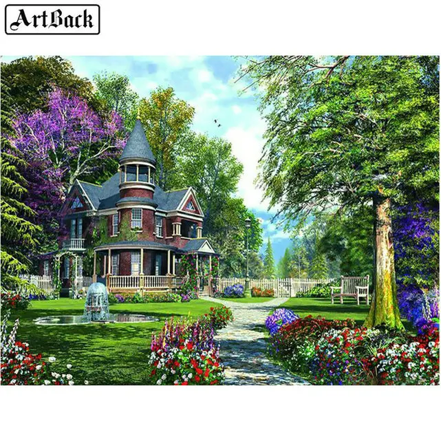 5D DIY Алмазная картина вилла дерево Пейзаж полная квадратная мозаика