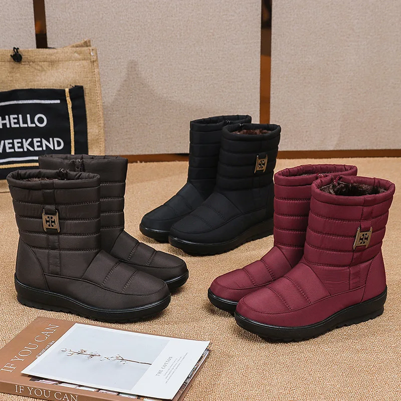 

Женские ботинки, теплые зимние ботинки на платформе, водонепроницаемые ботильоны на низком каблуке, женская повседневная обувь с боковой м...