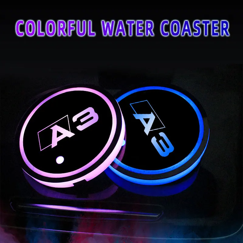 

7 Color USB Led Atmosphere Light Cup Luminous Coaster Holder For Audi A3 8P1 8L1 8PA 8V1 8VK 8VF 8VA 8VS 8VM 8V7 8VE Sportback