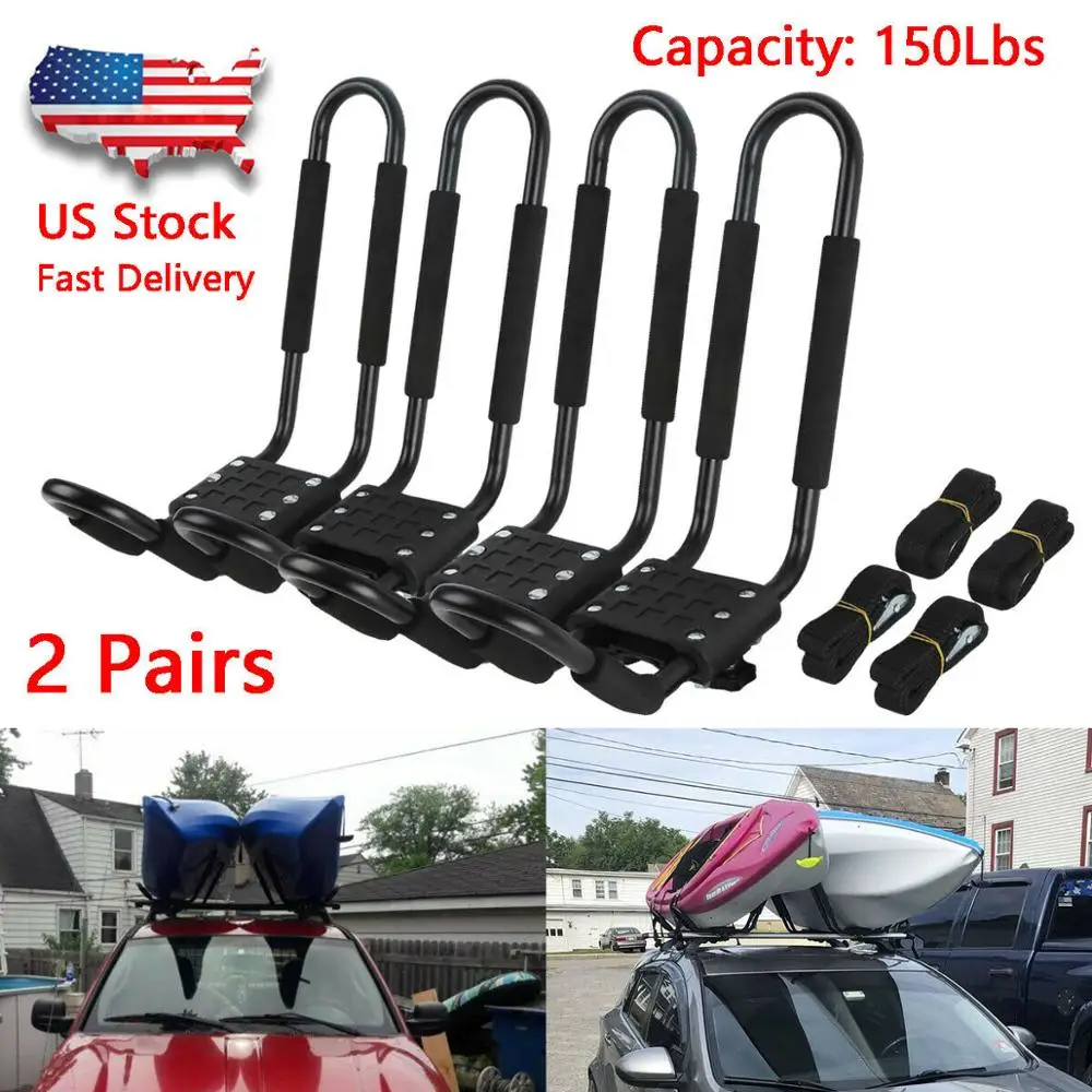 2 Pairs Kayak Carrier Boat Ski Surf Snowboard Roof Mount Car Cross J-Bar Rack