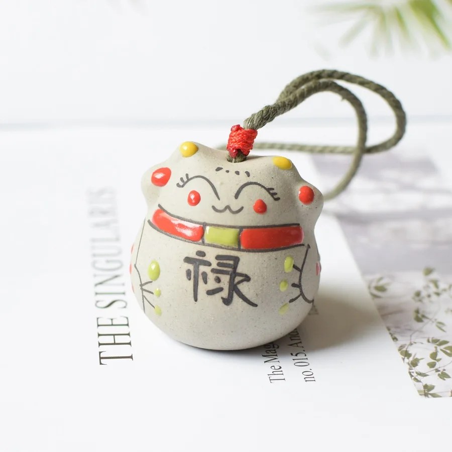 Lucky Cat Bell Wind Chimes Pendant Home Decoration Ornament Crafts Japanese Style Ceramic Frosted Chinese | Дом и сад