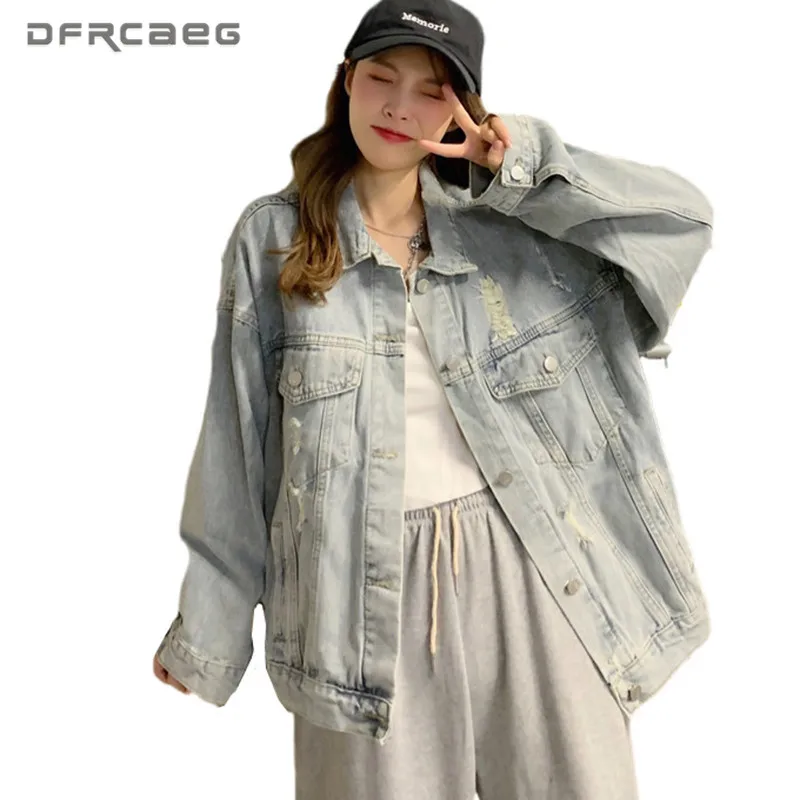 Осенние винтажные рваные джинсовые куртки большого размера 2020 уличная одежда с