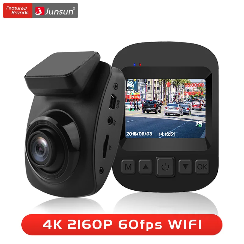 Junsun S66 автомобиля Камера видеорегистраторы 4 K 2160 P 60fps WI FI 2018 Тип мини
