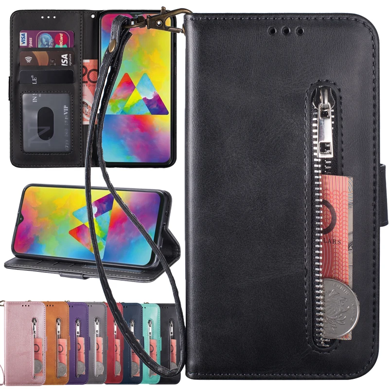 

Zipper Leather Wallet Case With Hand Strap For Samsung Galaxy A10 A20 A30 A40 A50 A70 S A11 A21 A31 A41 A51 A71 5G Cover