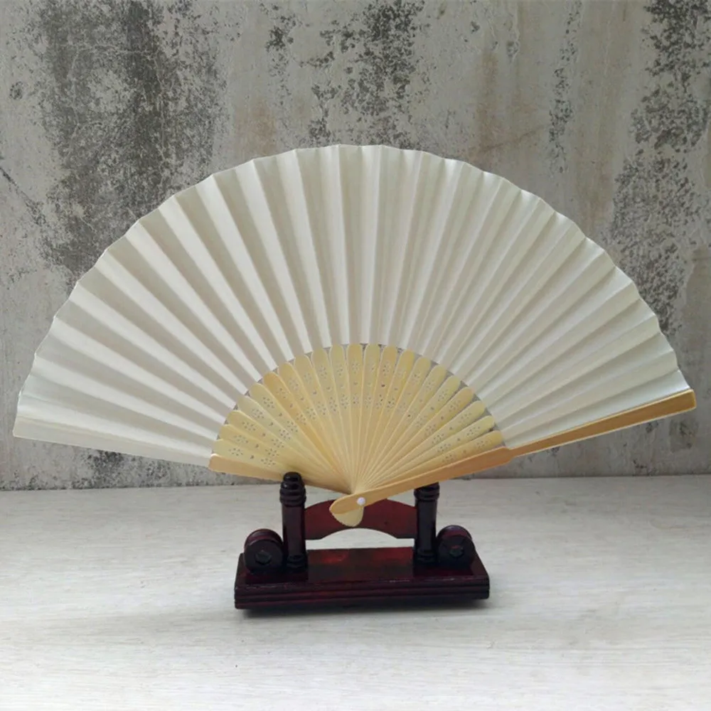 

Hot Sale Hand Held Fan Folding Paper Fan Summer Pattern Folding Dance Wedding Party Lace Silk Folding Hand Held Solid Color Fan