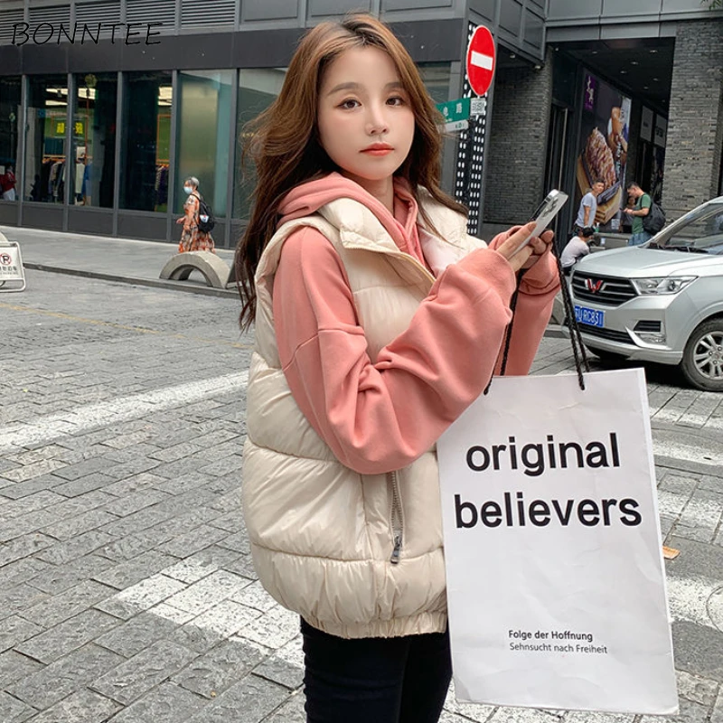 

Vests Women Aesthetic Outwears Solid Turn-down Collar Warm Winter Streetwear Chic Ins Sleeveless All-match Leisure Female New