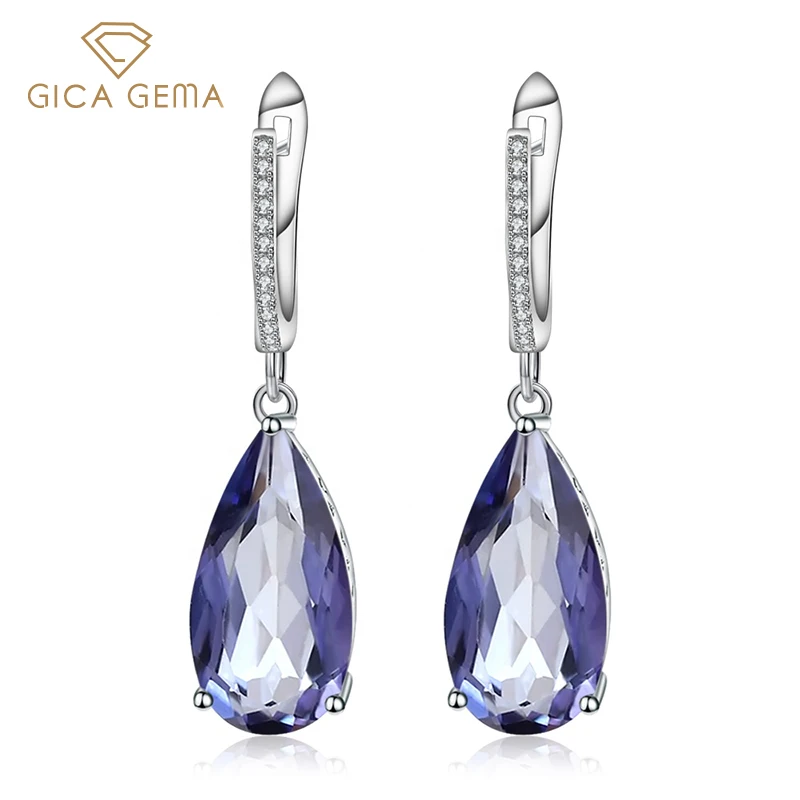 

GICA GEMA 925 Висячие серьги из серебра 925 пробы для женщин натуральный синий мистик кварц белый CZ драгоценный камень ювелирные изделия подарки н...