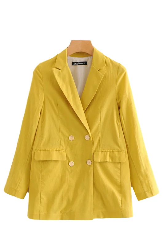 

2020 new Fashion Double Breasted yellow Jacket zaraing-style za women 2020 sheining vadiming female blazer jacket coat