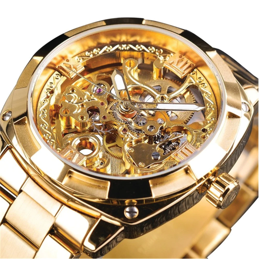 Men Waterproof Automatic Mechanical Watch Fashion Alloy Wristwatch Black Gold Silver Color | Наручные часы