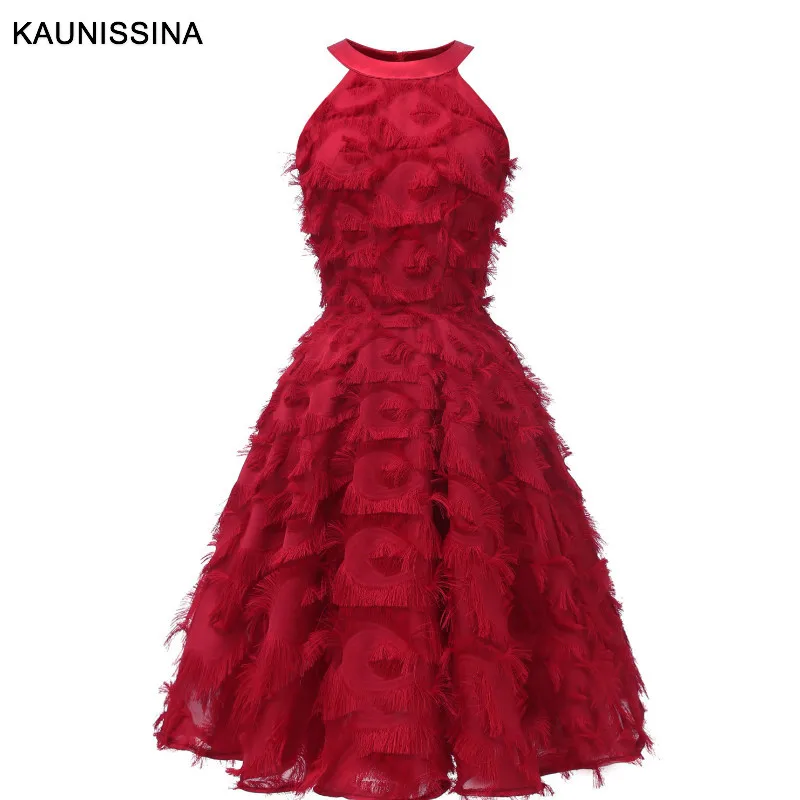 Коктейльное платье KAUNISSINA элегантное вечернее короткое розовое или красное без