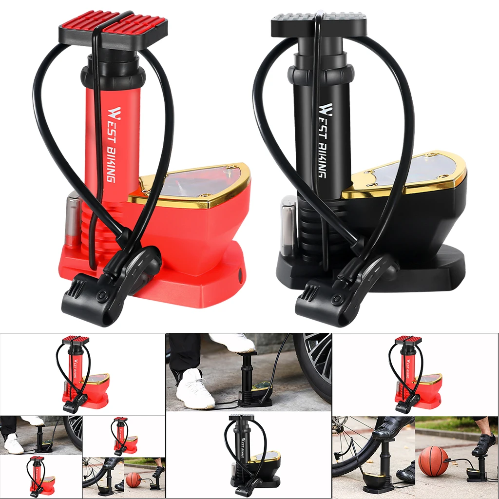 Bicycle Pump Portable Aluminum Foot Pumps MTB Cycling Air Pressure Gauge Inflator 140Psi Pedal Bike | Спорт и развлечения