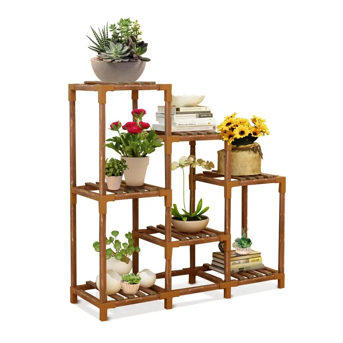 

5 Tiers Wooden Shelves Bookshelf Plant Rack Display Shelf Home Indoor Outdoor Yard Garden Patio Balcony Flower Stands
