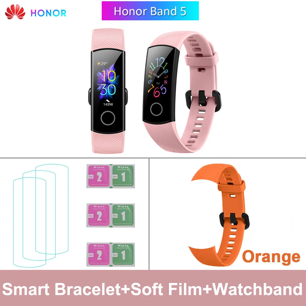 Pink Orange Strap HONOR Band 5 фитнес умный Браслет мониторинг сердечного ритма 5 АТМ водонепроницаемый плавающий Bluetooth 4,2 смарт часы наручные часы - Цвет: Pink Orange Strap