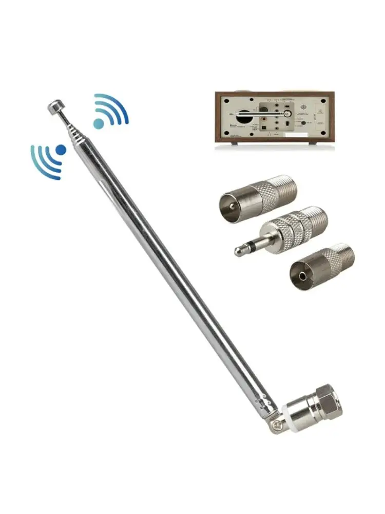 

F Type Radio Antenna FM Telescopic Antenna Female Plug Connector w/ 3 Adapter